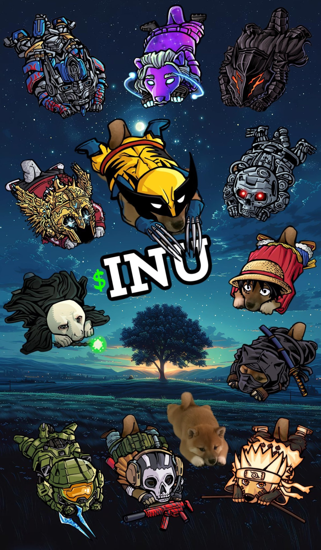 Poster collage of characters from the INU universe