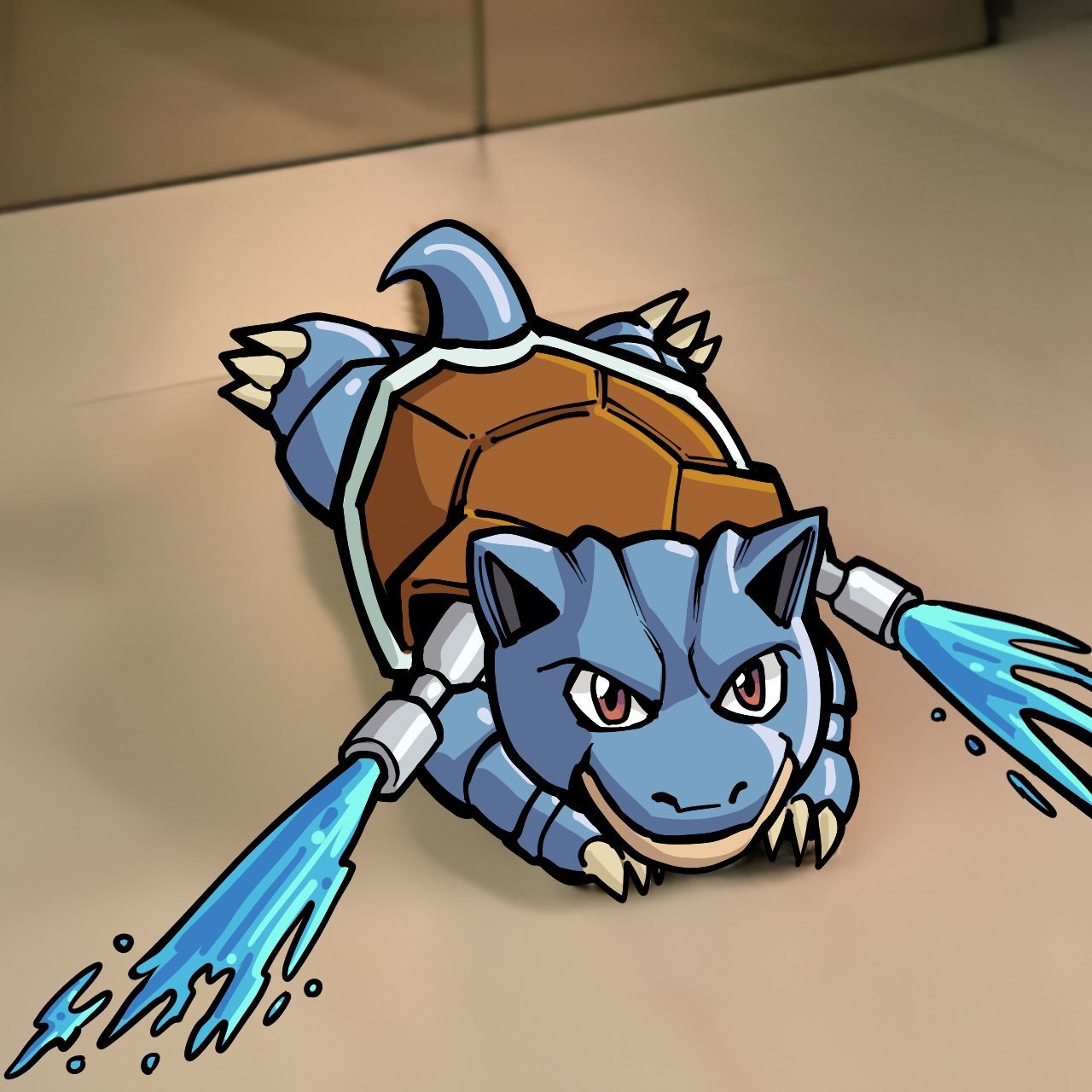 Hand-drawn blue water-powered INU character